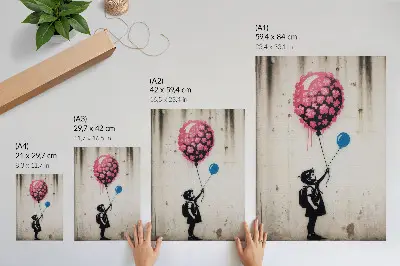 Poster bambino con palloncini su sfondo irregolare