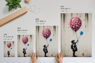 Poster Bambino con palloncini su uno sfondo irregolare