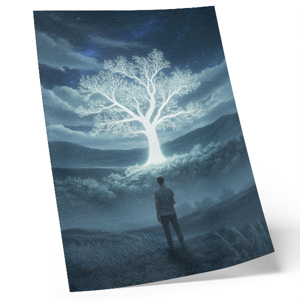 Foto su tela Un albero magico sullo sfondo di un paesaggio notturno.