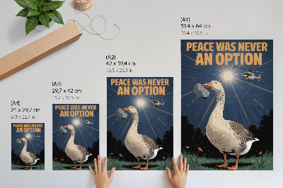 Poster Un'oca con una pietra e un elicottero sullo sfondo.