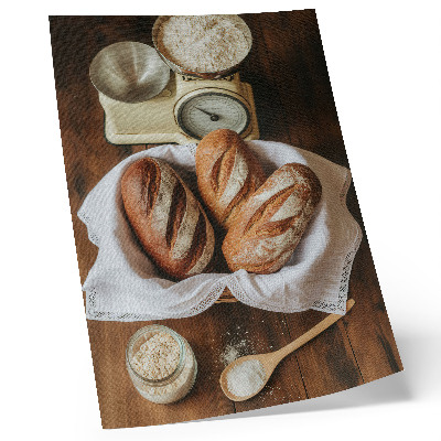 Stampa su tela Cesto del pane, scala, farina, superficie in legno