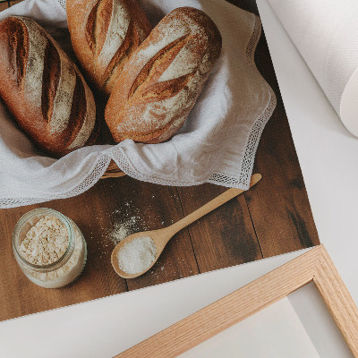 Stampa su tela Cesto del pane, scala, farina, superficie in legno