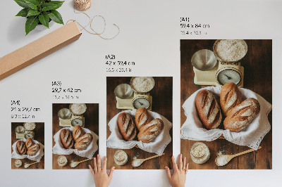Stampa su tela Cesto del pane, scala, farina, superficie in legno
