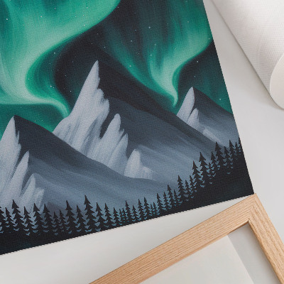 Foto su tela L'aurora boreale sopra le montagne in una notte magica