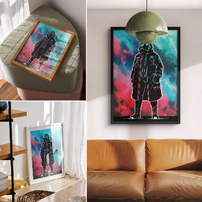 Stampa su tela Una figura futuristica stagliata contro il cielo dai colori intensi.