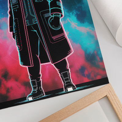 Stampa su tela Una figura futuristica stagliata contro il cielo dai colori intensi.