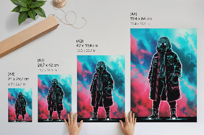 Stampa su tela Una figura futuristica stagliata contro il cielo dai colori intensi.