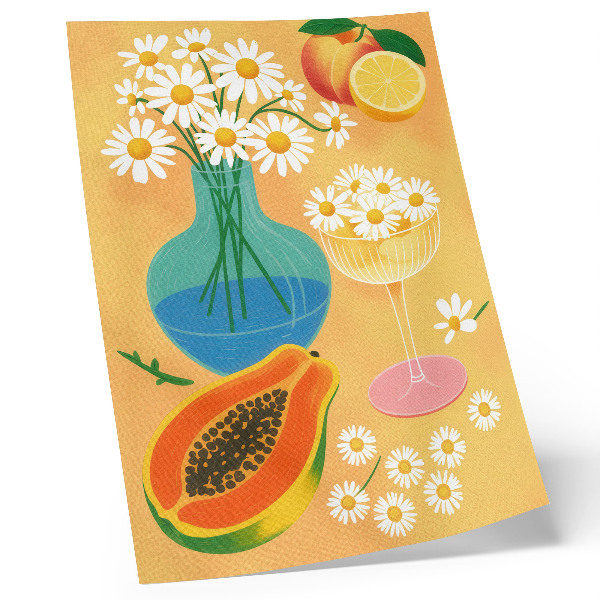 Poster Frutti succosi, margherite colorate, stile illustrativo