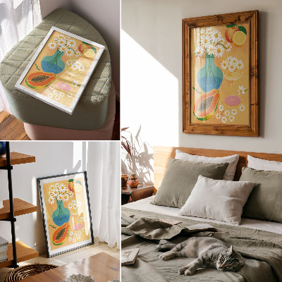 Poster Frutti succosi, margherite colorate, stile illustrativo
