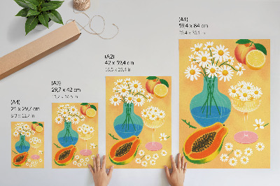 Poster Frutti succosi, margherite colorate, stile illustrativo