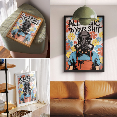 Poster Personaggio in stile fumetto con maschera e fiori colorati