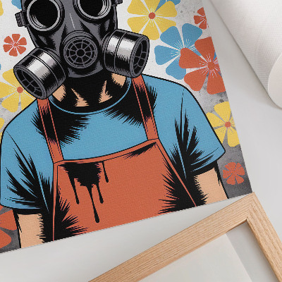Poster Personaggio in stile fumetto con maschera e fiori colorati