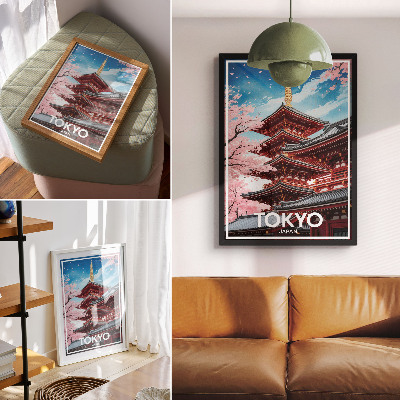 Poster Architettura della pagoda Fiori rosa Armonia