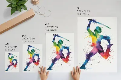 Stampa su tela figura con spada dai colori vivaci