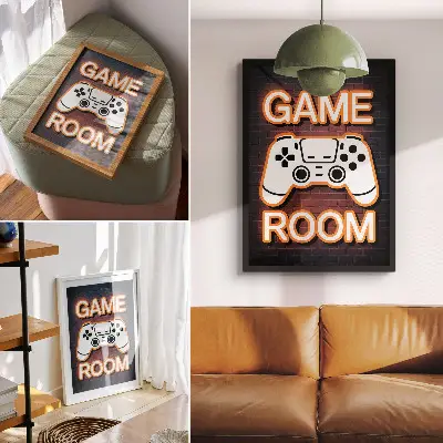 Foto su tela con controller per insegne al neon su sfondo nero