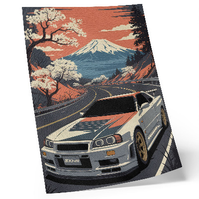 Poster Scena dinamica tra montagne e auto sportive