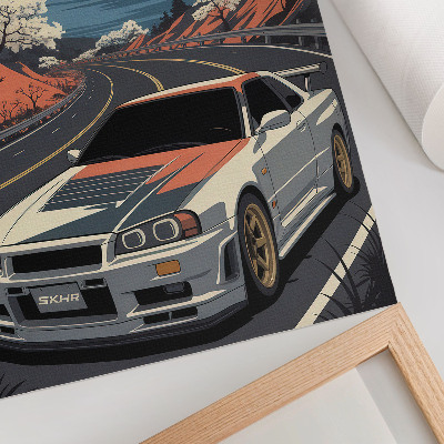 Poster Scena dinamica tra montagne e auto sportive