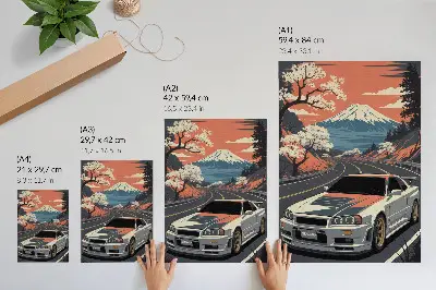 Poster scena dinamica con auto sportive tra le montagne