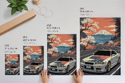 Poster Scena dinamica tra montagne e auto sportive