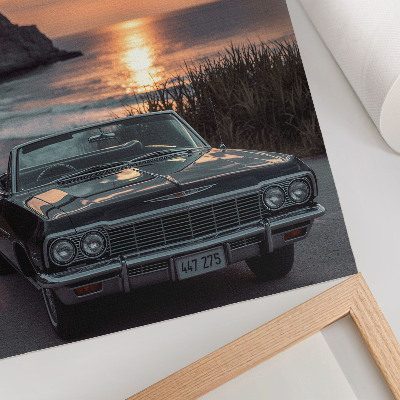 Foto su tela Auto retrò tramonto mare nostalgico