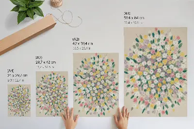 Poster fiori colorati con foglie in tonalità pastello