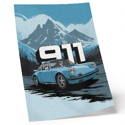 Stampa su tela Auto d'epoca, sfondo montano, scritta grande