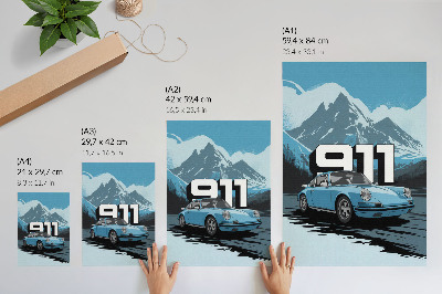 Stampa su tela Auto d'epoca, sfondo montano, scritta grande