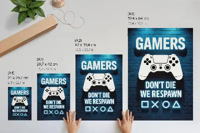 Foto su tela muro di mattoni blu con controller bianchi e scritte
