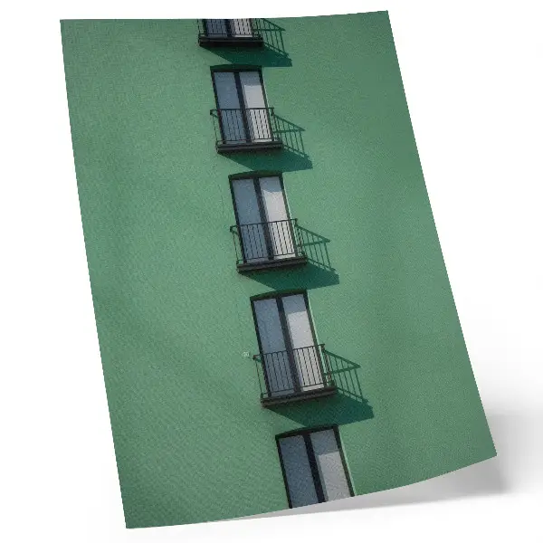 Foto su tela finestre di facciata verde con balconi e ombre in stile moderno