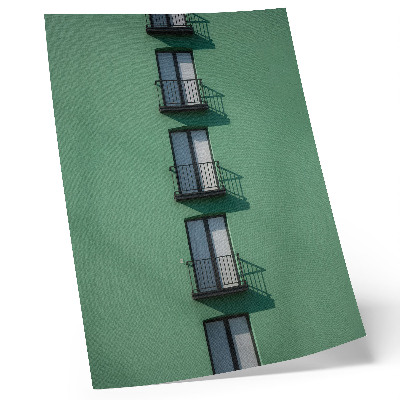 Foto su tela Finestre della facciata verde, balconi, ombre, moderno