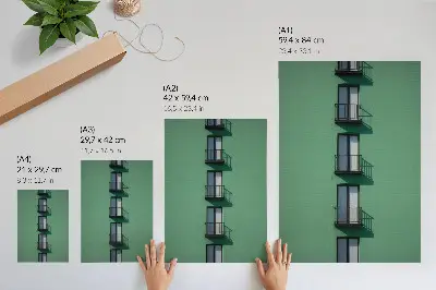 Foto su tela finestre di facciata verde con balconi e ombre in stile moderno