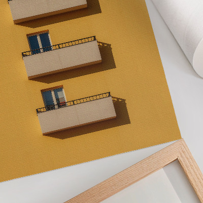 Poster Facciata gialla, quattro balconi, composizione minimalista