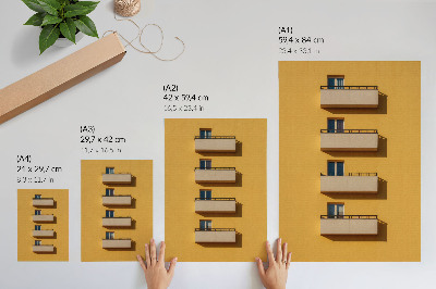 Poster Facciata gialla, quattro balconi, composizione minimalista
