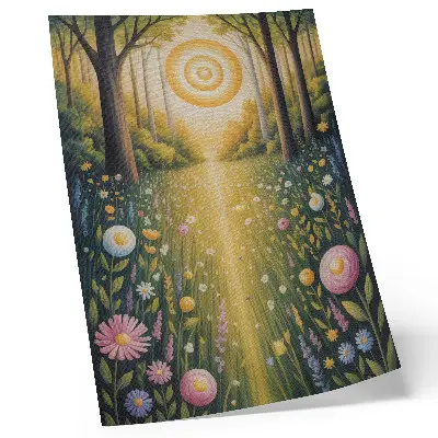 Poster sentiero nel bosco con fiori e sole