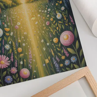 Poster sentiero nel bosco con fiori e sole