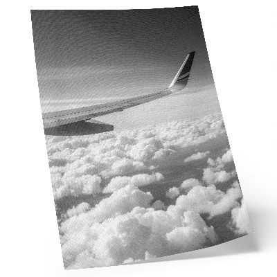 Stampa su tela Ala di aereo sopra le nuvole, stile in bianco e nero