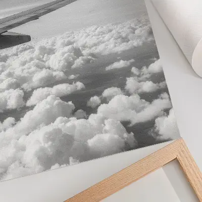 Stampa su tela ala di aereo sopra le nuvole in bianco e nero