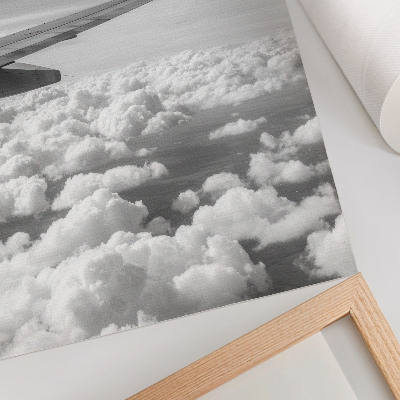 Stampa su tela Ala di aereo sopra le nuvole, stile in bianco e nero