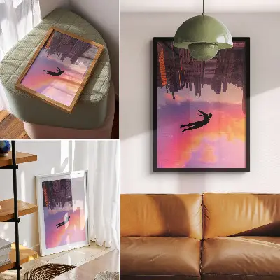 Stampa su tela silhouette di una città moderna con cielo colorato