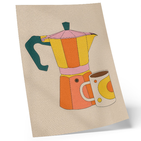 Foto su tela Caffettiera e tazza geometriche, dai colori vivaci e ottimisti.