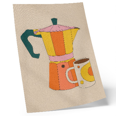 Foto su tela Caffettiera e tazza geometriche, dai colori vivaci e ottimisti.