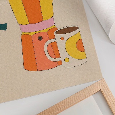 Foto su tela Caffettiera e tazza geometriche, dai colori vivaci e ottimisti.