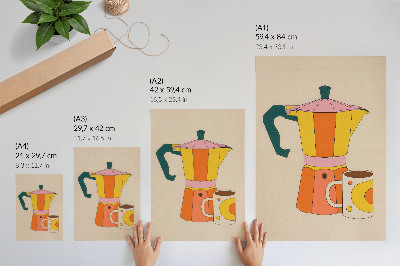 Foto su tela Caffettiera e tazza geometriche, dai colori vivaci e ottimisti.