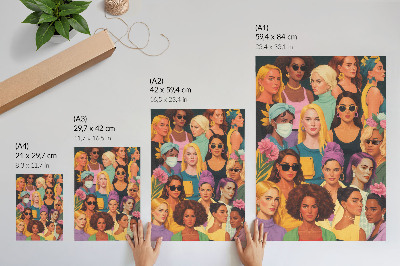Poster Ritratti colorati di donne con diverse acconciature alla moda.