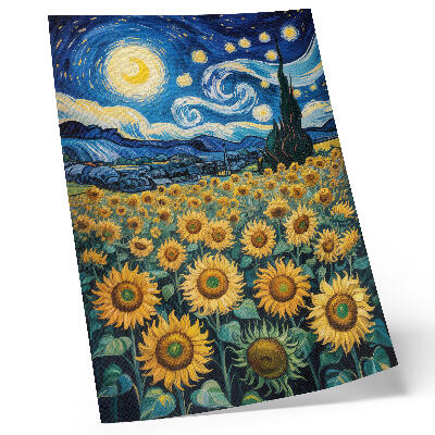 Foto su tela Un campo di girasoli sotto un cielo stellato