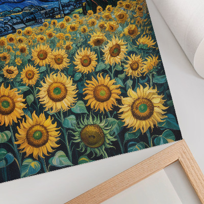 Foto su tela Un campo di girasoli sotto un cielo stellato