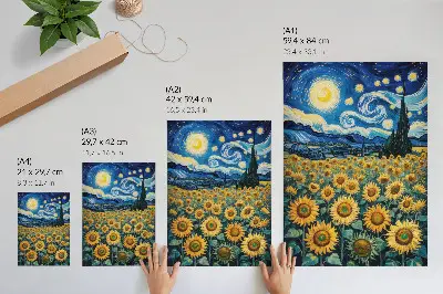Foto su tela campo di girasoli sotto un cielo stellato