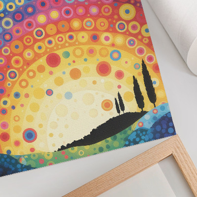 Poster Cerchi arcobaleno pieni di energia sullo sfondo di un tramonto