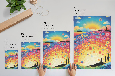 Poster Cerchi arcobaleno pieni di energia sullo sfondo di un tramonto