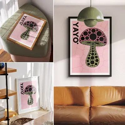Stampa su tela con design moderno a tema funghi geometrici